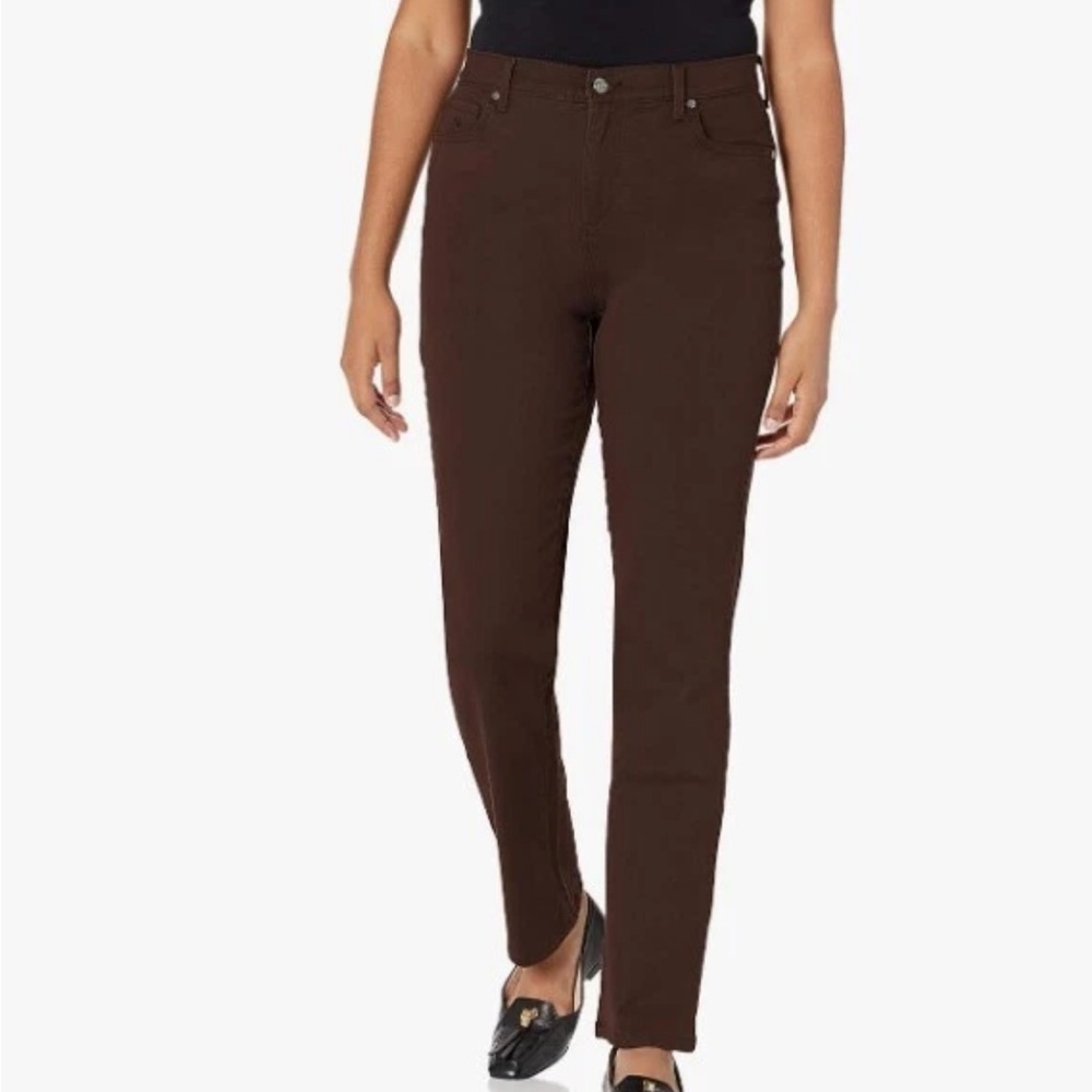 Gloria Vanderbilt Amanda brown denim mid rise tapered leg size 14 NEW